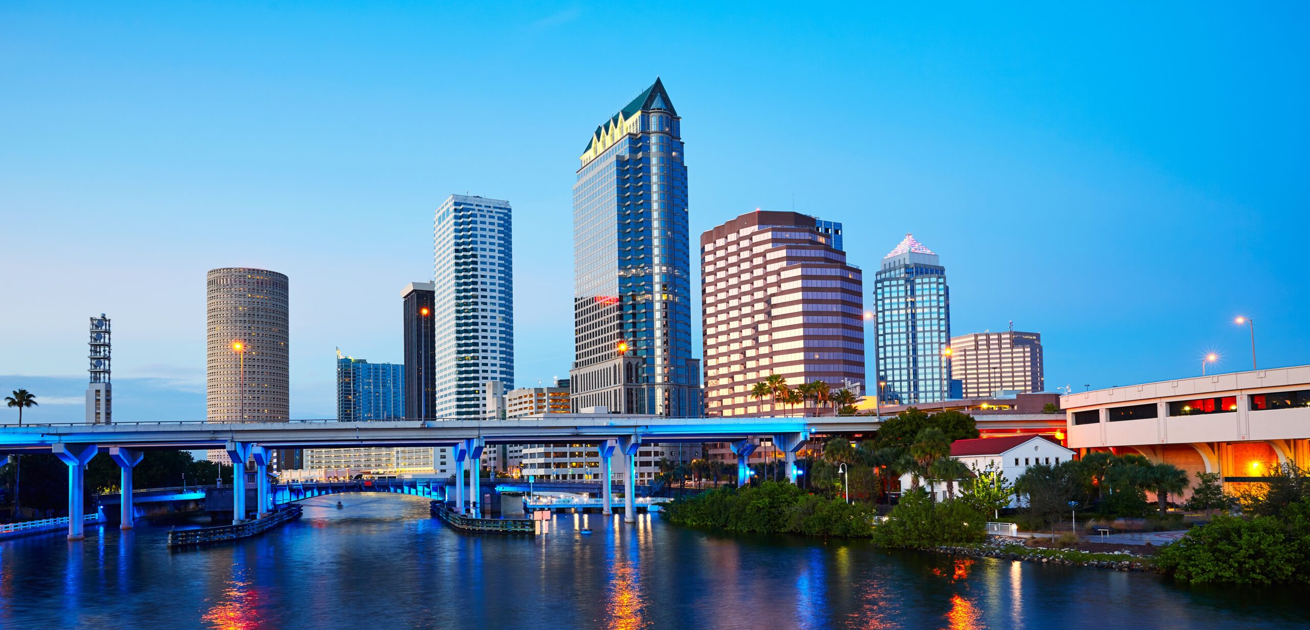 Florida Tampa skyline at sunset in US